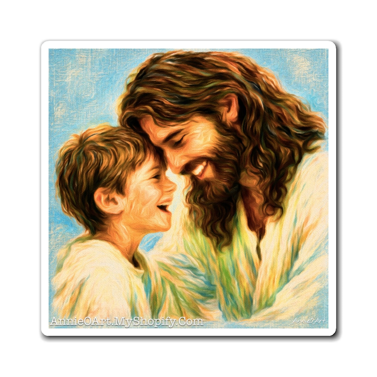 Smiling Jesus and Child —‘Kid Level Learning’ Fridge Magnet