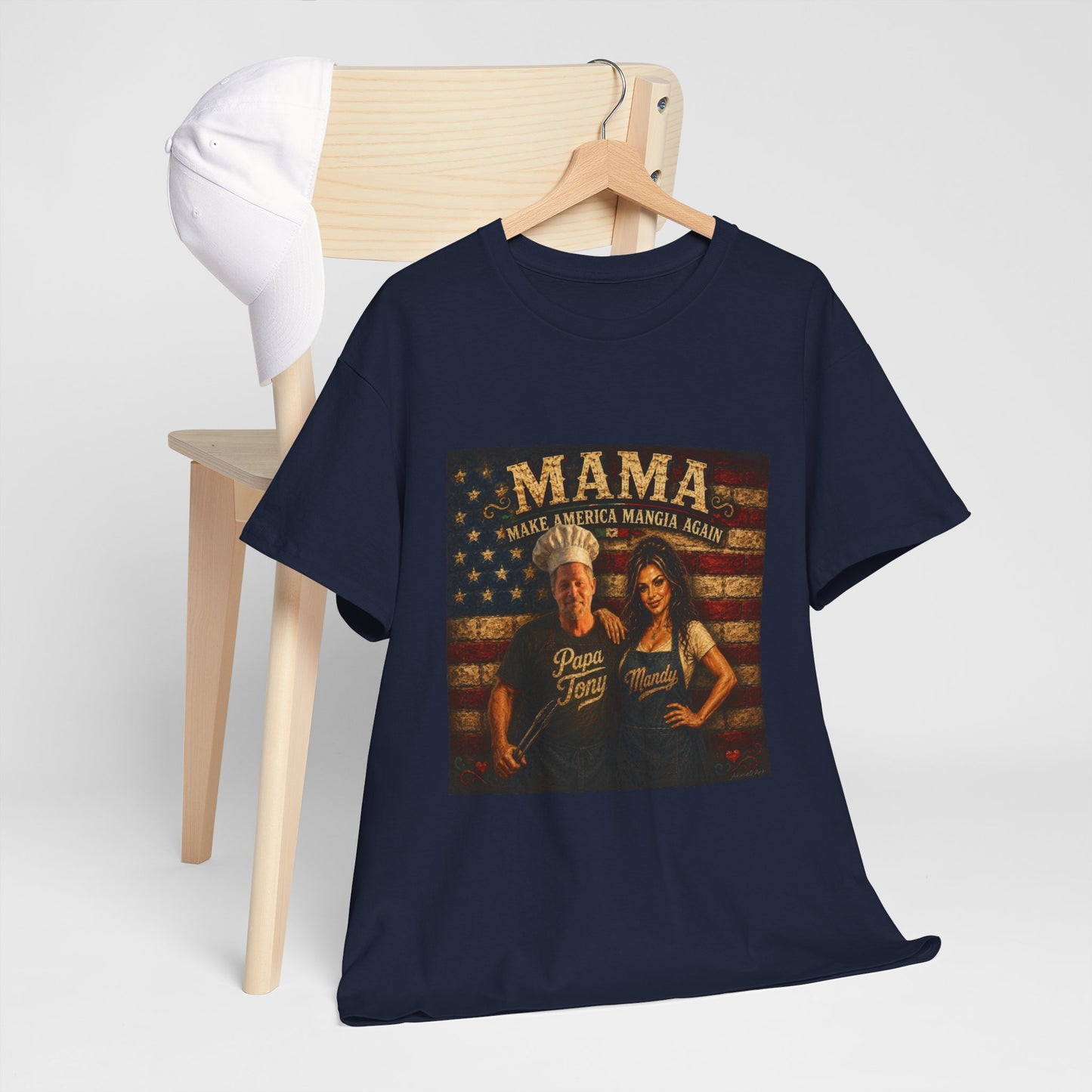 CUSTOM for MANDY—Mama Pizza Team T-Shirt — Retro American Flag Pizza Chef Graphic Tee