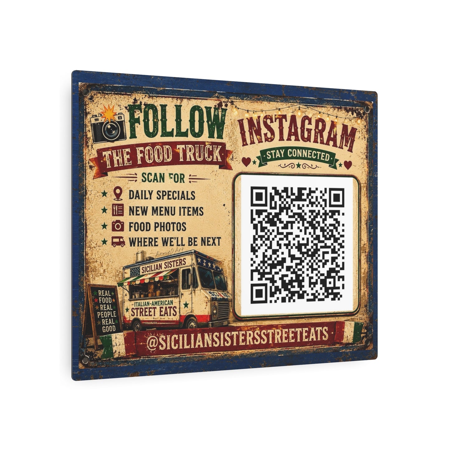 CUSTOM 20x16 w/QR CODE—Metal Art Sign - Vintage Food Truck Instagram QR Promotional Plaque
