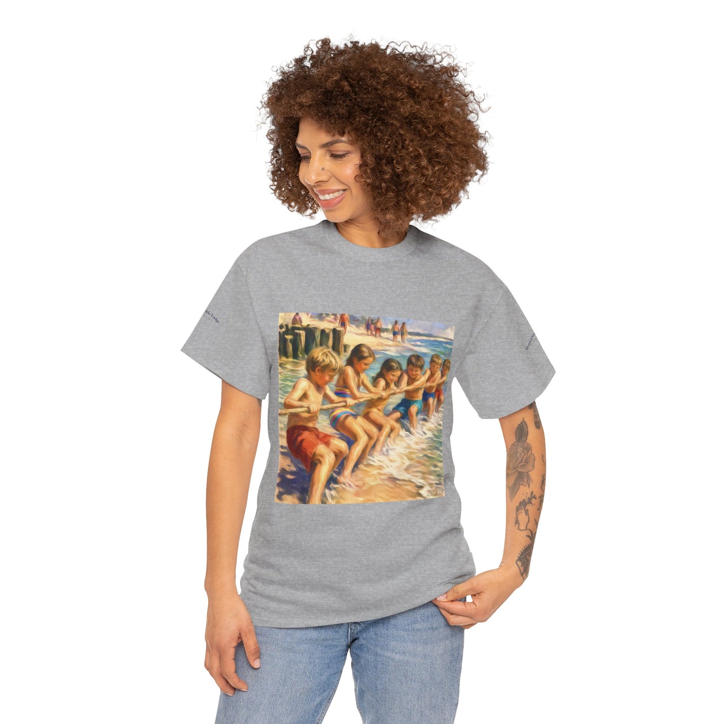 Honeysuckle Lodge Vintage Beach Print tee shirt front/back ("Honeysuckle Lodge - 50+ years of fun in the sun")