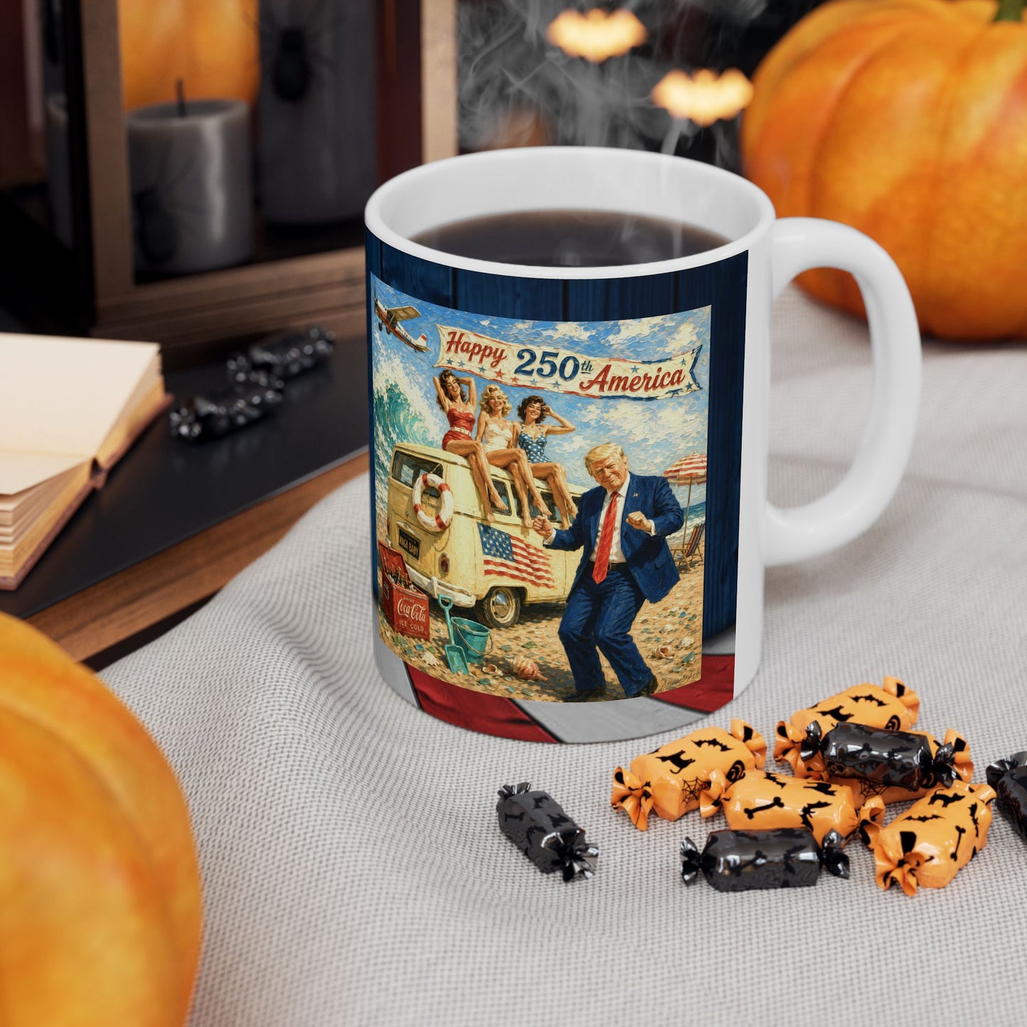 2- sided Trump Patriotic Beach Retro Ceramic Mug - Vintage Americana
