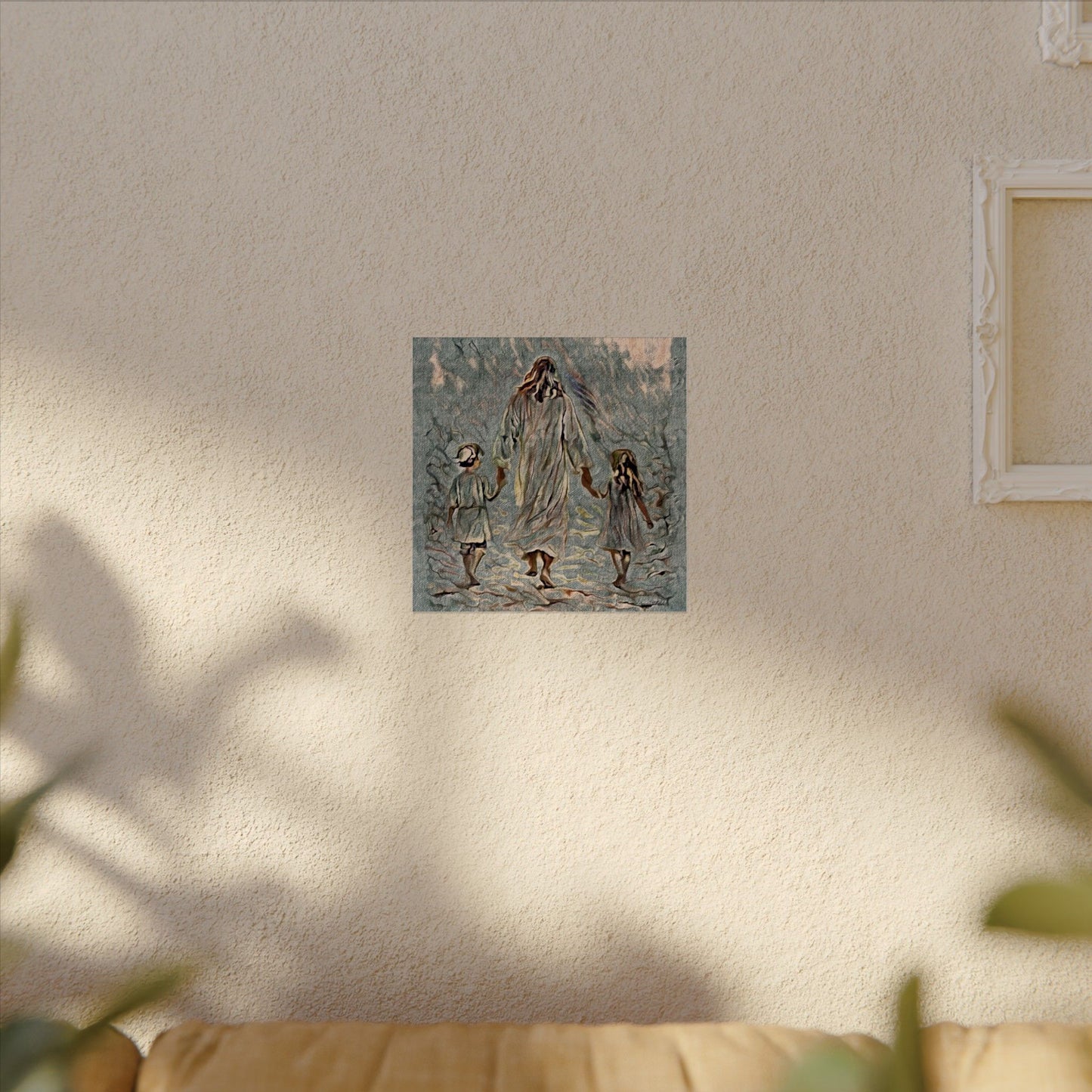 Jesus Walking With Children Poster — Textured Matte Wall Art