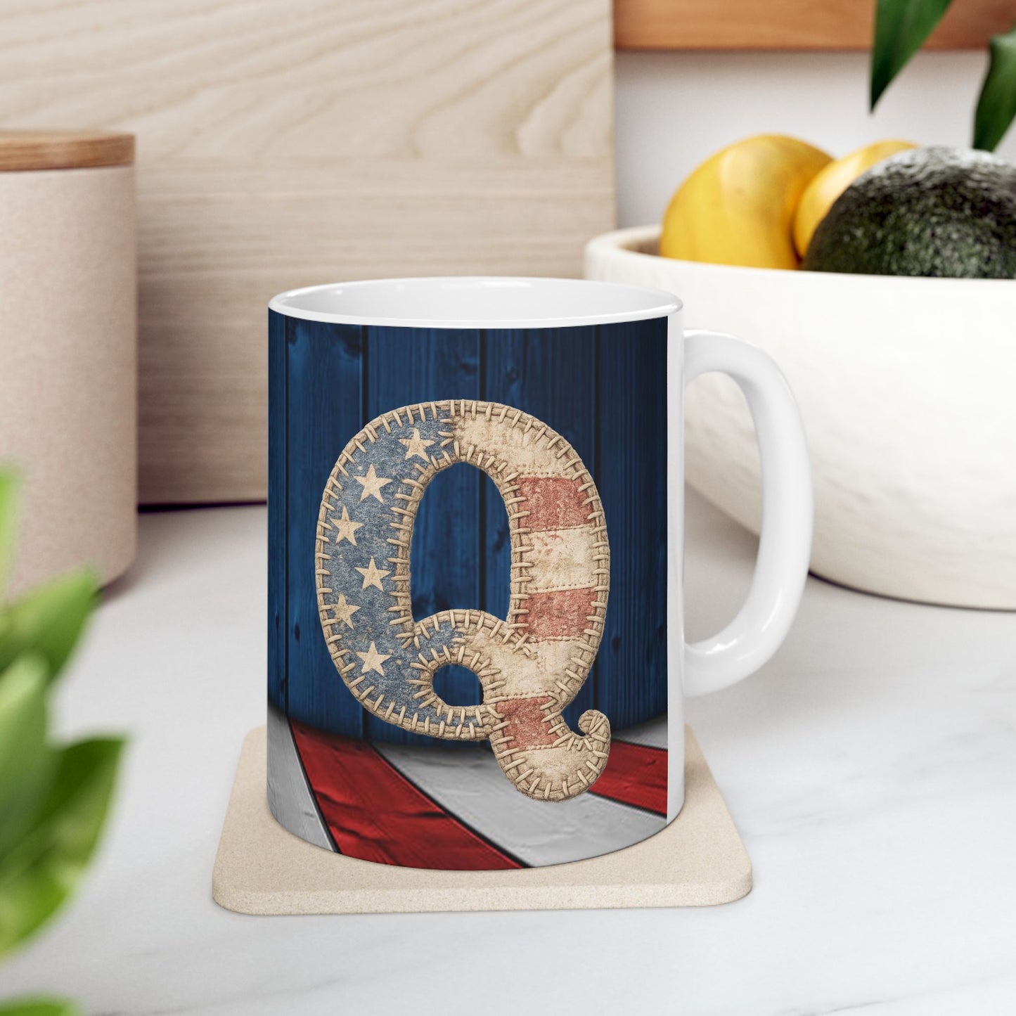 Q Patriotic Rustic American Flag Ceramic Mug (11oz & 15oz)