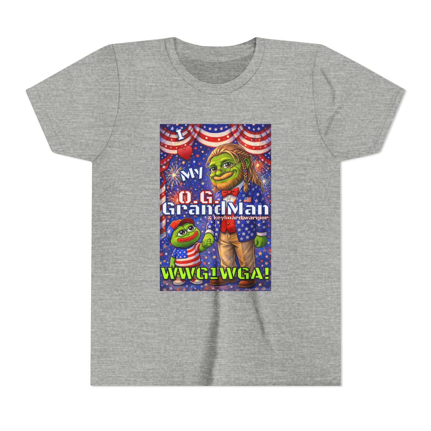 GrandMan/Grandpa Keyboard Warriors for your Littles - “I ♥️ My O.G. GrandMan" Patriotic Pepe WWG1WGA Kids T-Shirt