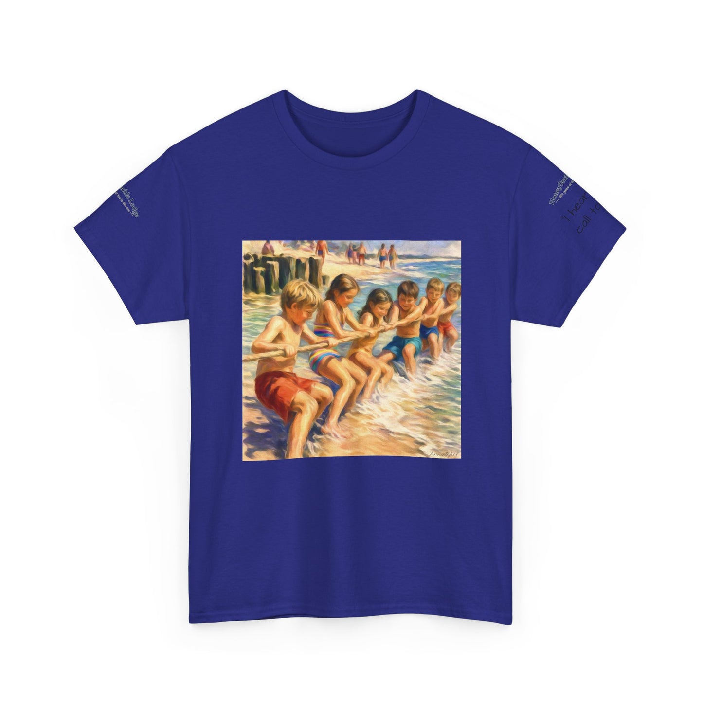 HoneySuckle Lodge Vintage Beach T-Shirt — "50+ years of fun in the sun" Retro Kids on Shore Design