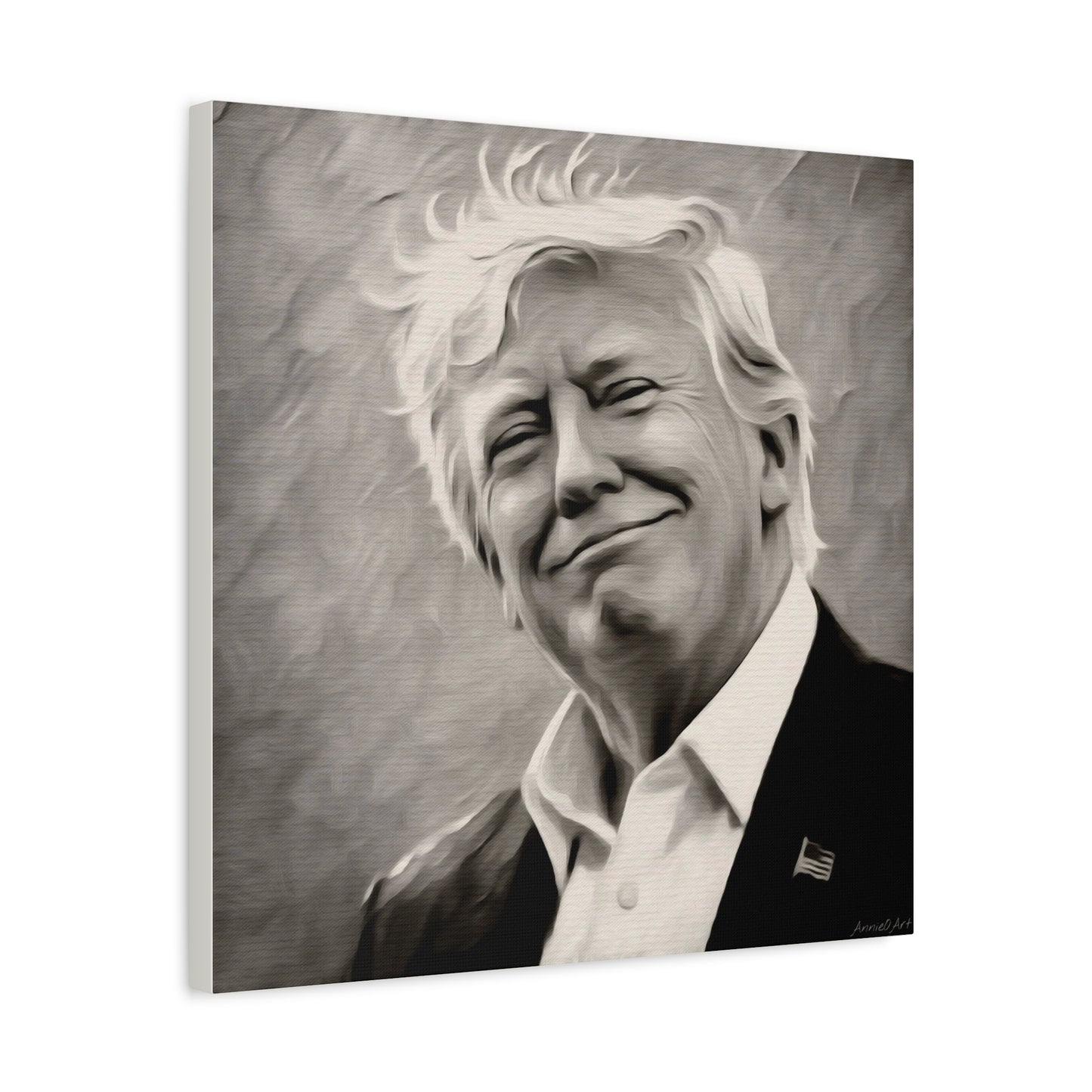 Trump Portrait B&W-Canvas Monochrome Oil-Style Wall Art