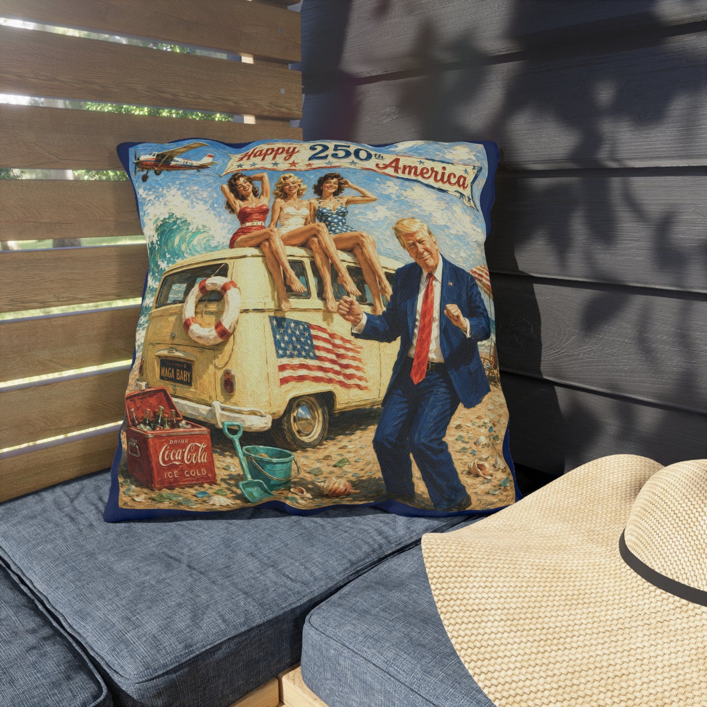 Trump Outdoor Pillow — "MAGA, Baby!" Retro Beach Design