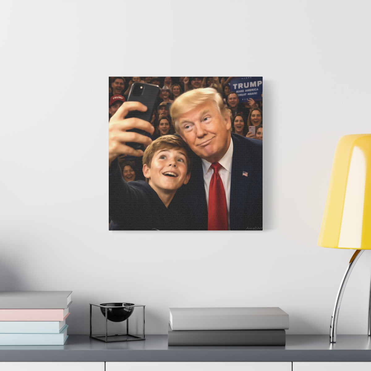 Trump Rally Canvas Wall Art — President Selfie Print on Stretched Matte Canvas