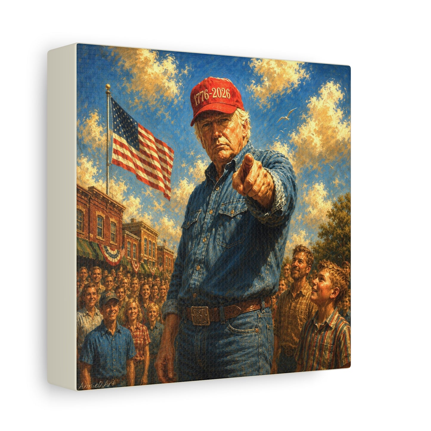 Trump Patriotic Pointing Portrait Canvas (1776-2026 Hat)