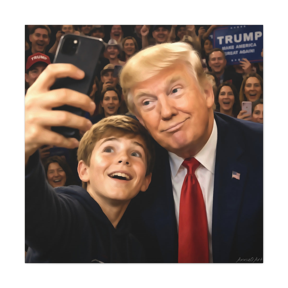 Trump Rally Canvas Wall Art — President Selfie Print on Stretched Matte Canvas