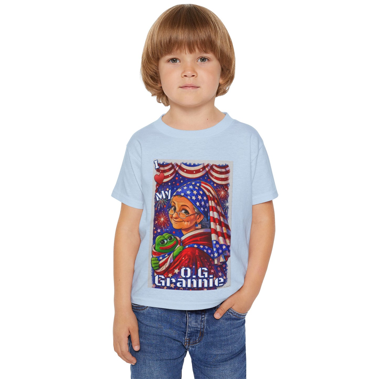 Grandma Anons for your Littles-“I ♥️ My OG Grannie” Toddler T‑Shirt — American Flag Grandma Design