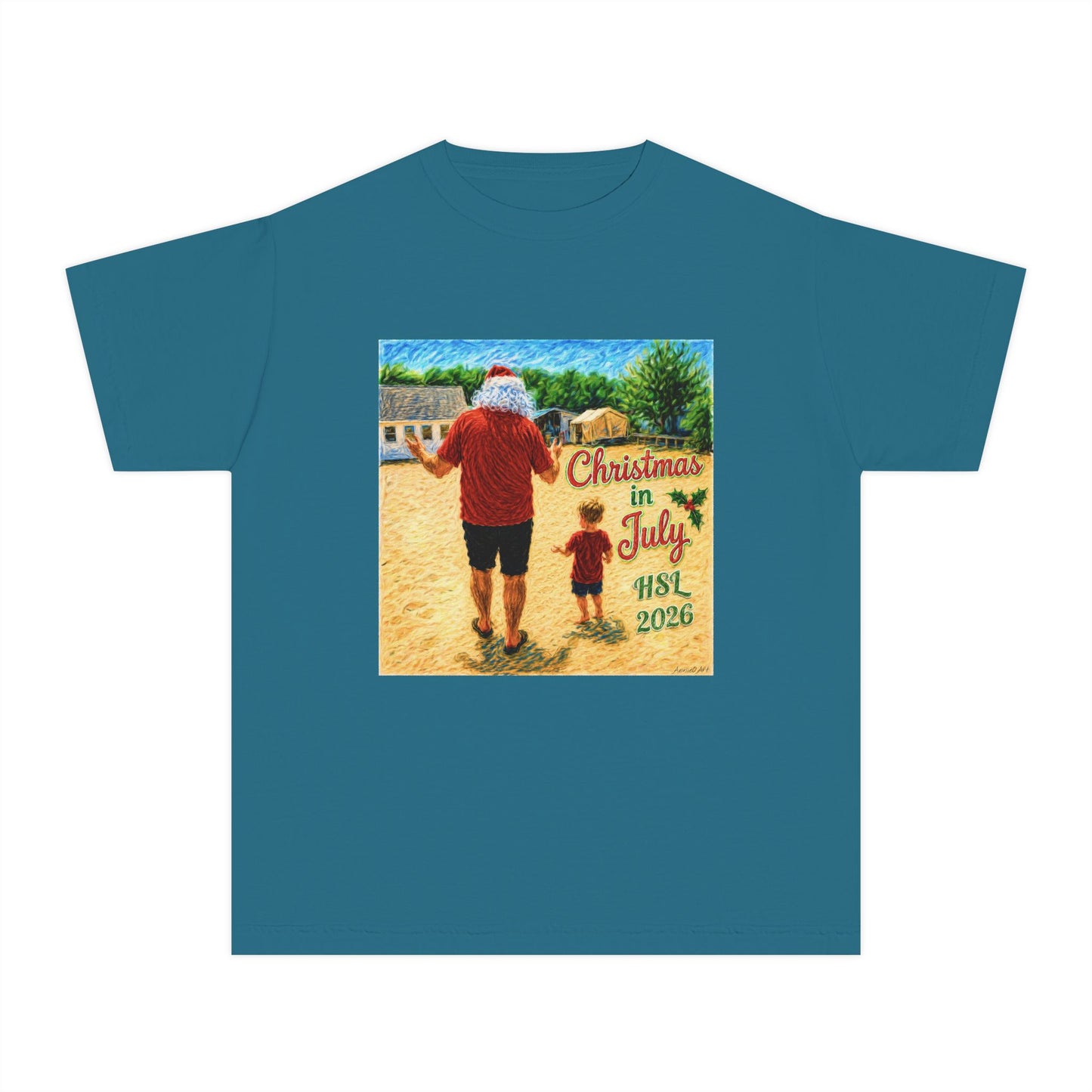 Dry-Blend Youth Tee — "Christmas in July" Beach Design 2026