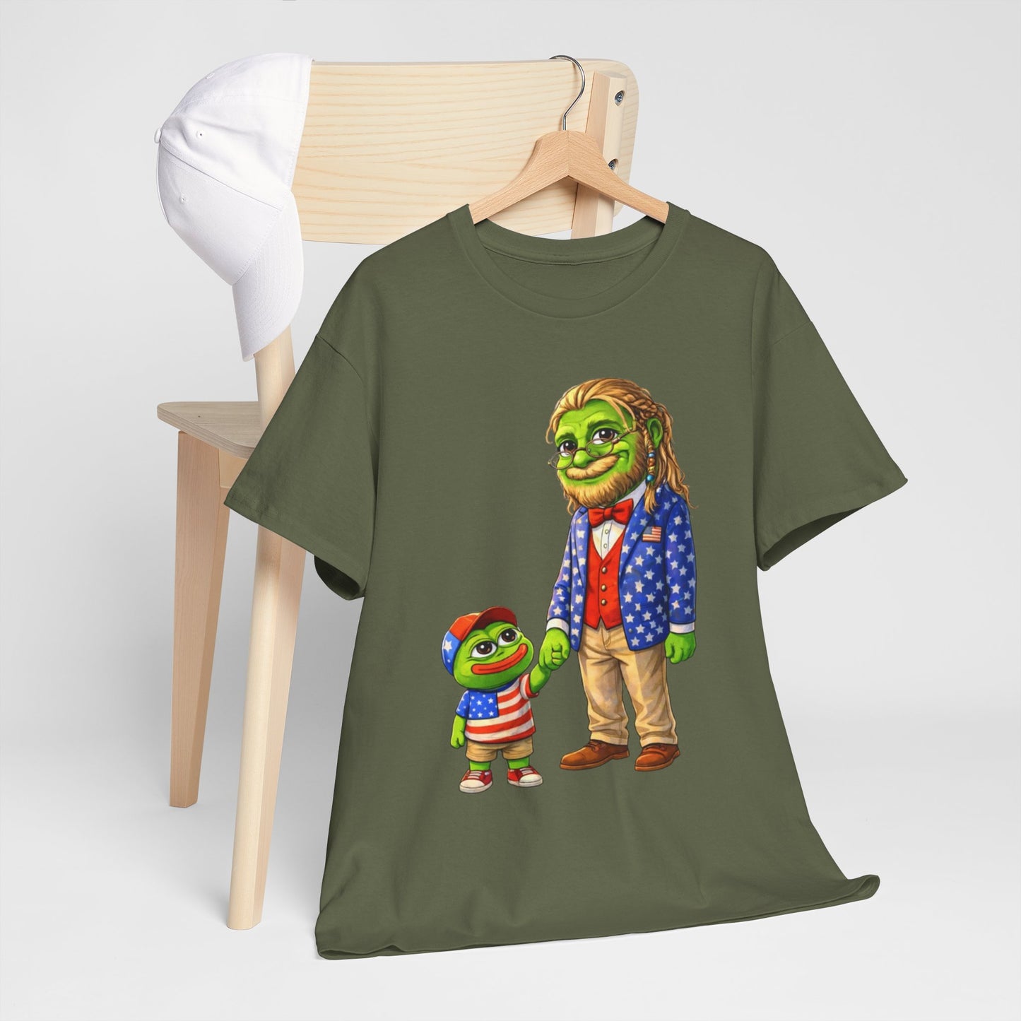 Grandpa Anons, keyboard warriors, MAGA T-Shirt — Patriotic Pepe Frog Family Illustration Tee