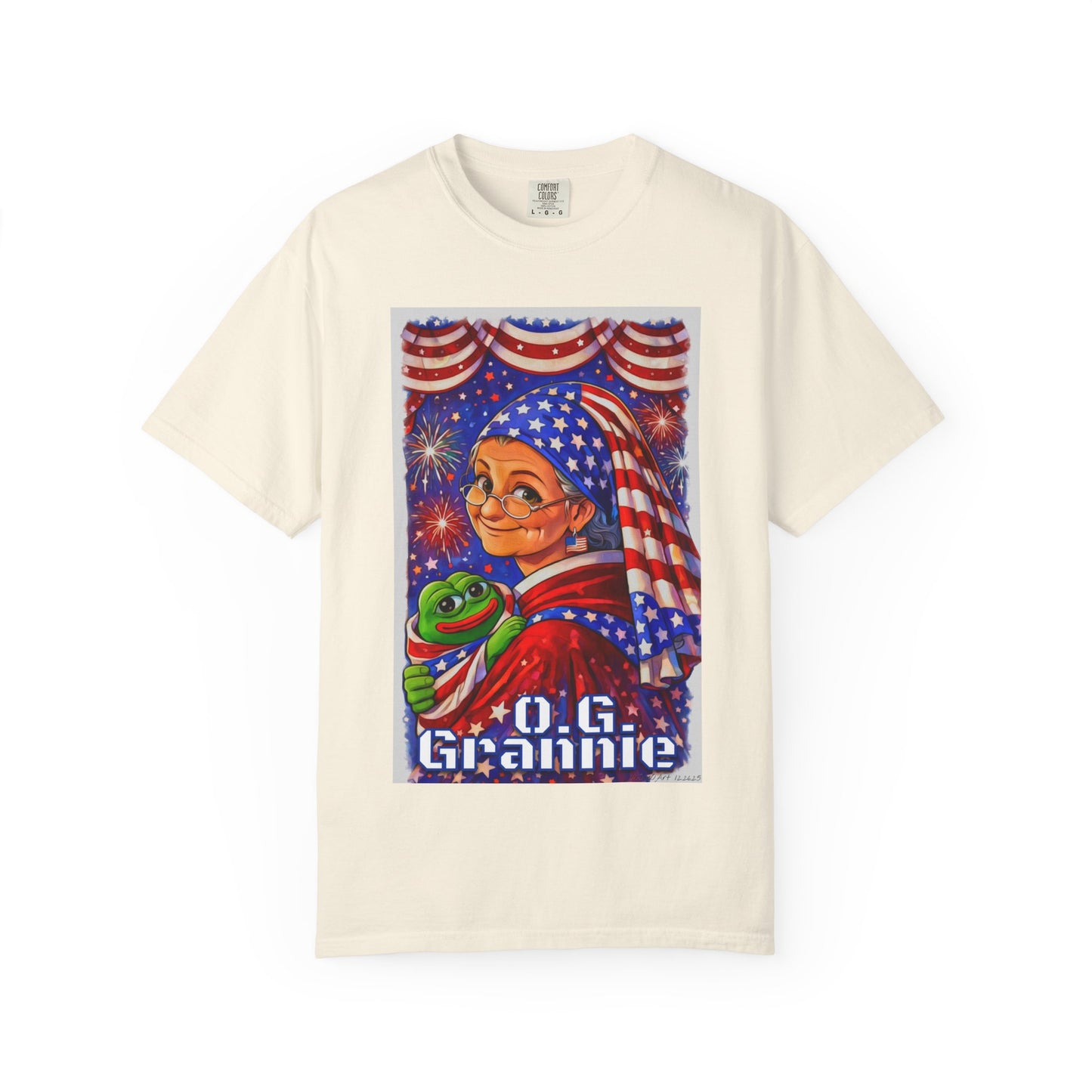 Grandmas Patriotic Original Gansta “OG Grannie” T-Shirt — American Flag Grandma w baby Pepe Graphic Tee