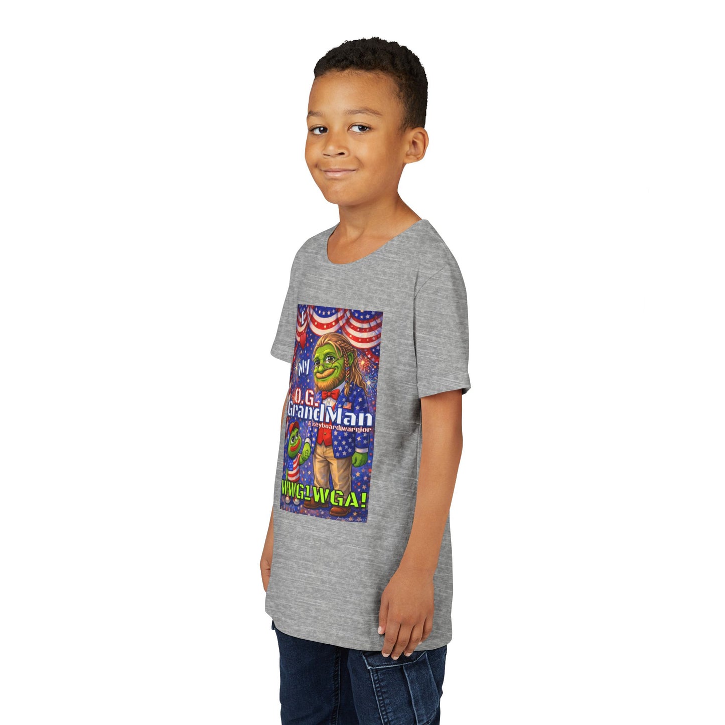 GrandMan/Grandpa Keyboard Warriors for your Littles - “I ♥️ My O.G. GrandMan" Patriotic Pepe WWG1WGA Kids T-Shirt