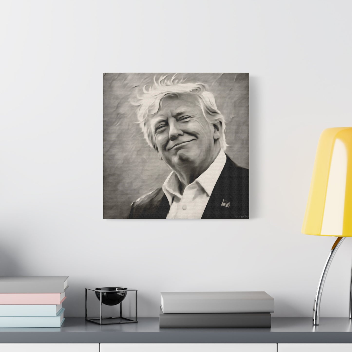 Trump Portrait B&W-Canvas Monochrome Oil-Style Wall Art