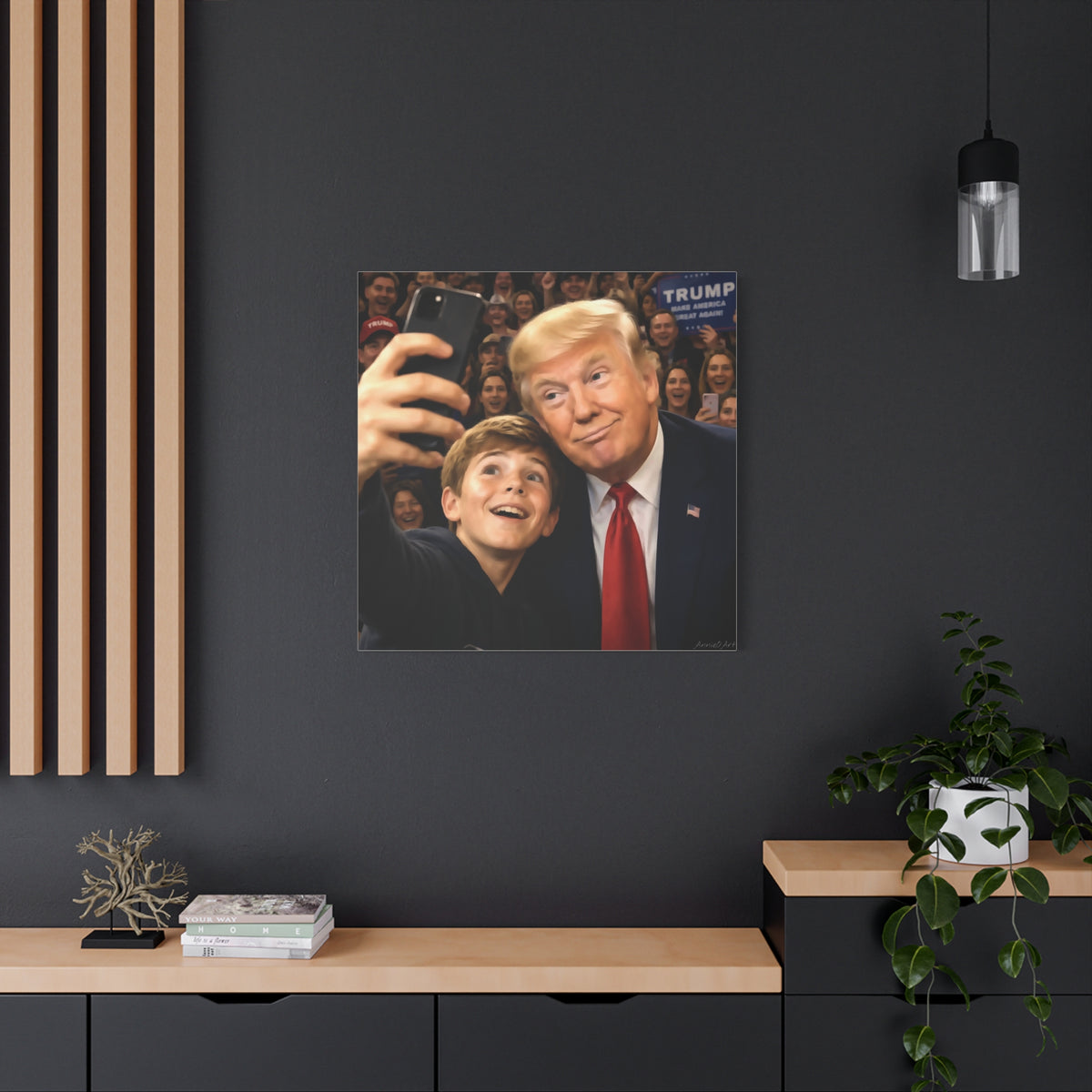 Trump Rally Canvas Wall Art — President Selfie Print on Stretched Matte Canvas