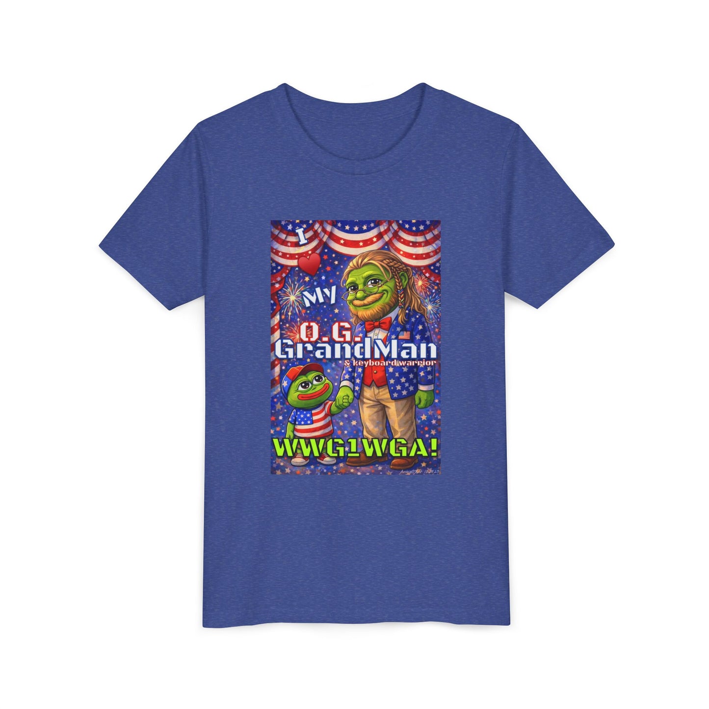 GrandMan/Grandpa Keyboard Warriors for your Littles - “I ♥️ My O.G. GrandMan" Patriotic Pepe WWG1WGA Kids T-Shirt