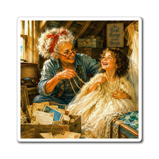 Grandmother and Granddaughter Keepsake Kid Level Magnet — Vintage Family Memory Refrigerator Magnet