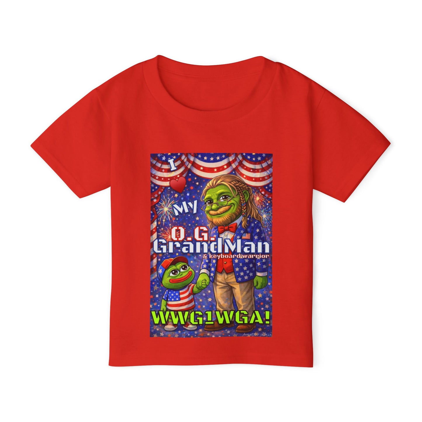 GrandMan/Grandpa Anons & Keyboard Warriors — "I ♥️ My O.G. GrandMan" Patriotic Frog Kids Tee (WWG1WGA)