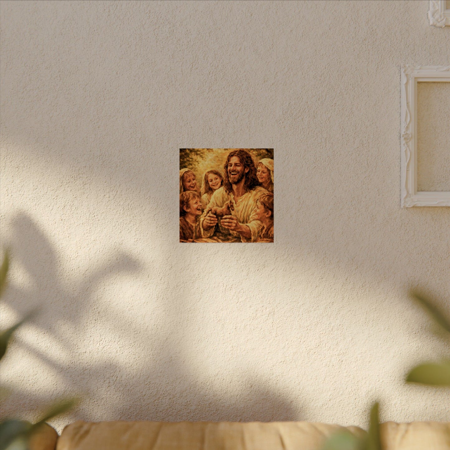 Jesus with Children Watercolor Poster — Textured Matte Religious Wall Art