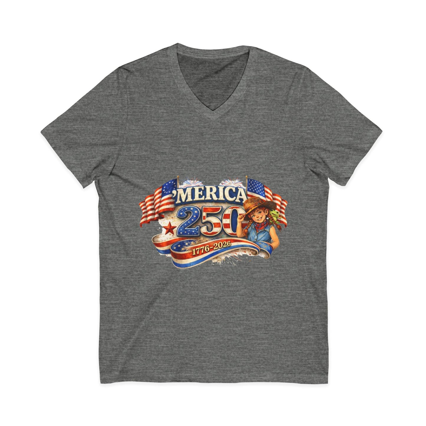 250th America Patriotic V-Neck Tee — 1776–2026 Anniversary Flag Design