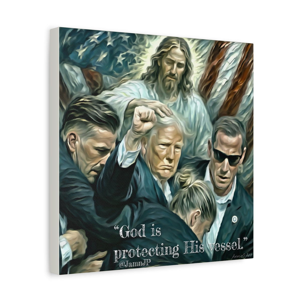 Jesus Blessing Trump— Patriotic Canvas Art — "God Is Protecting His Vessel"