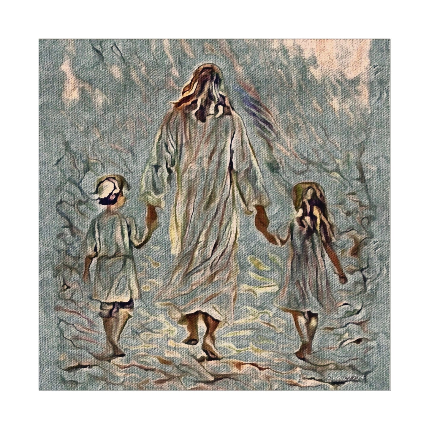 Jesus Walking With Children Poster — Textured Matte Wall Art