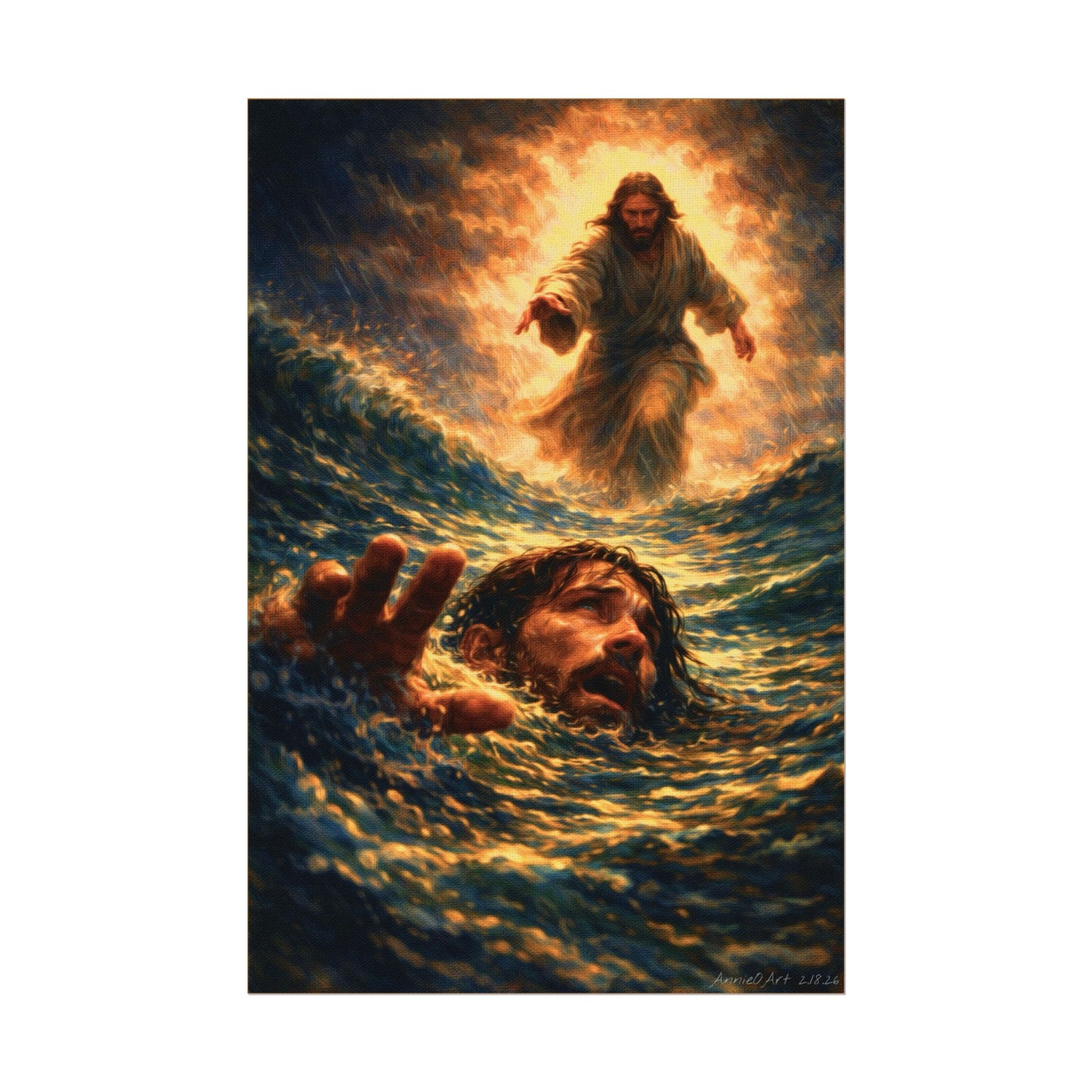 Jesus saving Peter Painting— Poster
