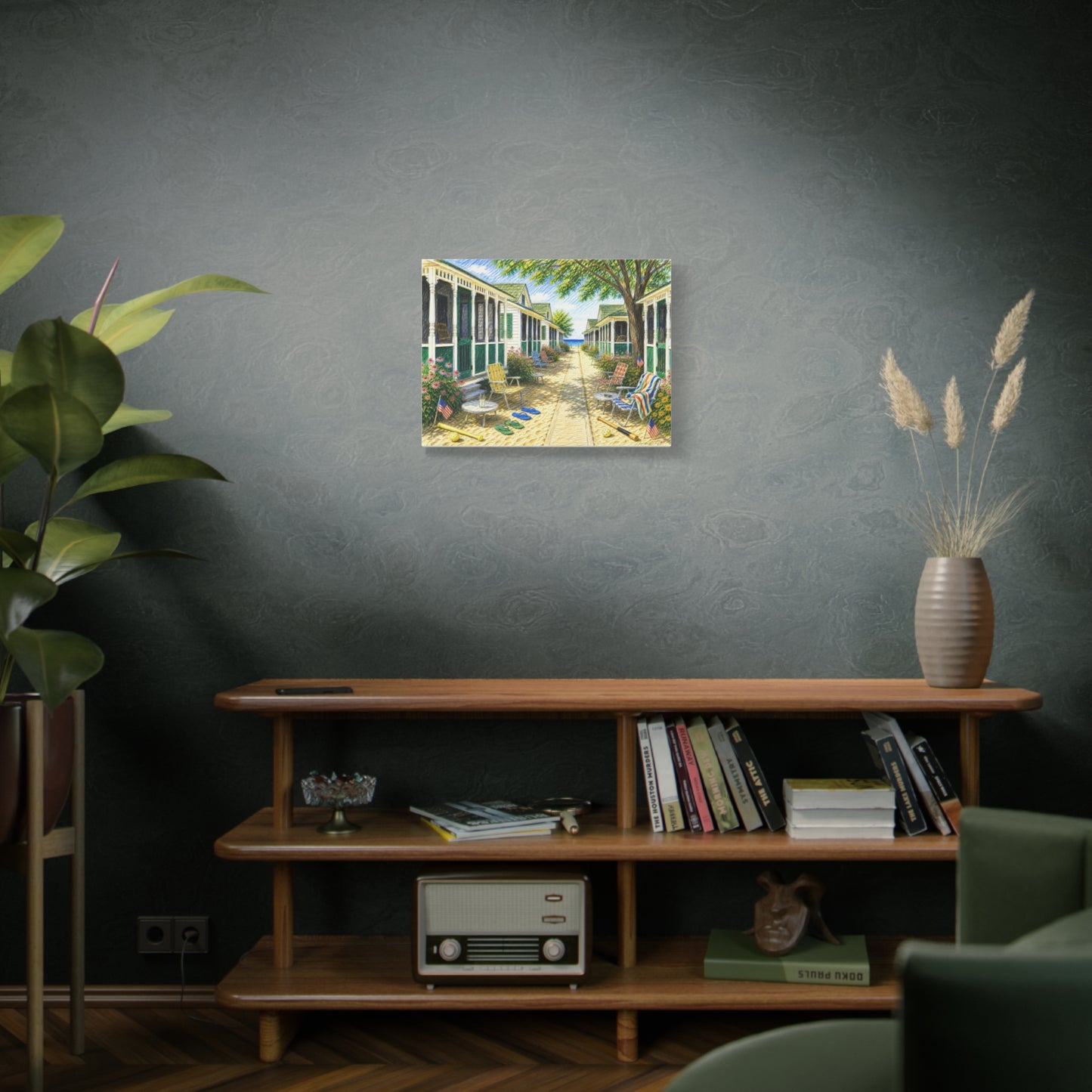 Beach Bungalow Path Americana Matte Canvas Wall Art — 1970’s Summer Seaside Bungalow Print