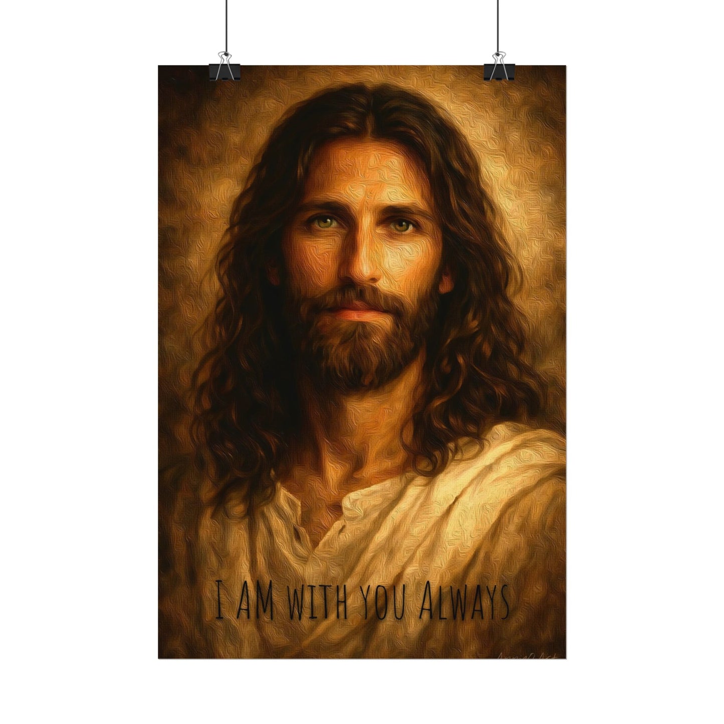 Jesus Portrait Matte Poster - "I Am With You Always" Textured Watercolor Wall Art