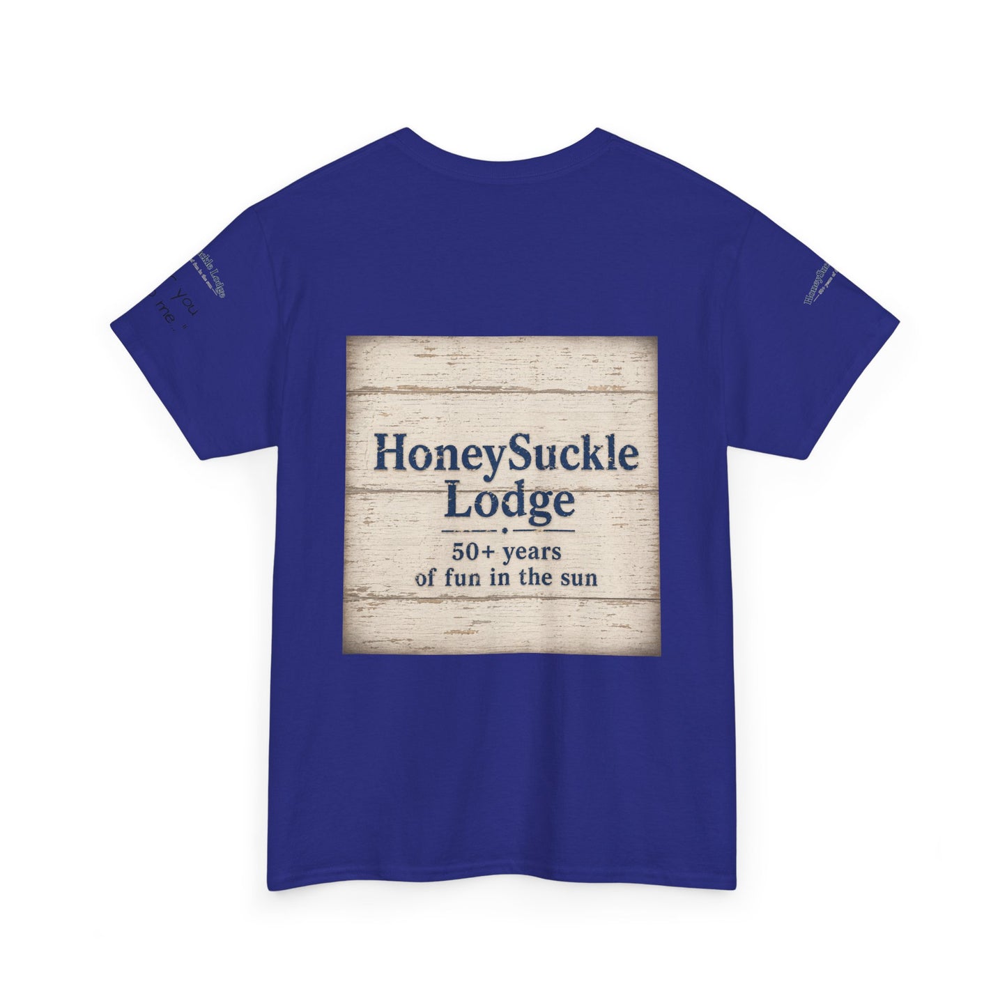 HoneySuckle Lodge Vintage Beach T-Shirt — "50+ years of fun in the sun" Retro Kids on Shore Design
