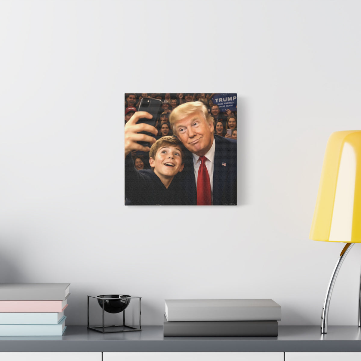 Trump Rally Canvas Wall Art — President Selfie Print on Stretched Matte Canvas