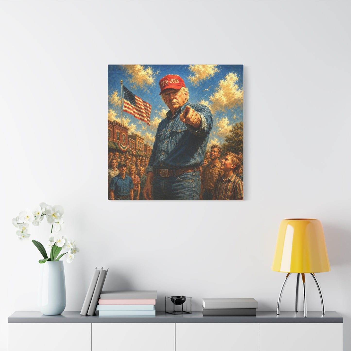 Trump Americana Patriotic Canvas Art - '1776-2026' Pointing Figure with American Flag