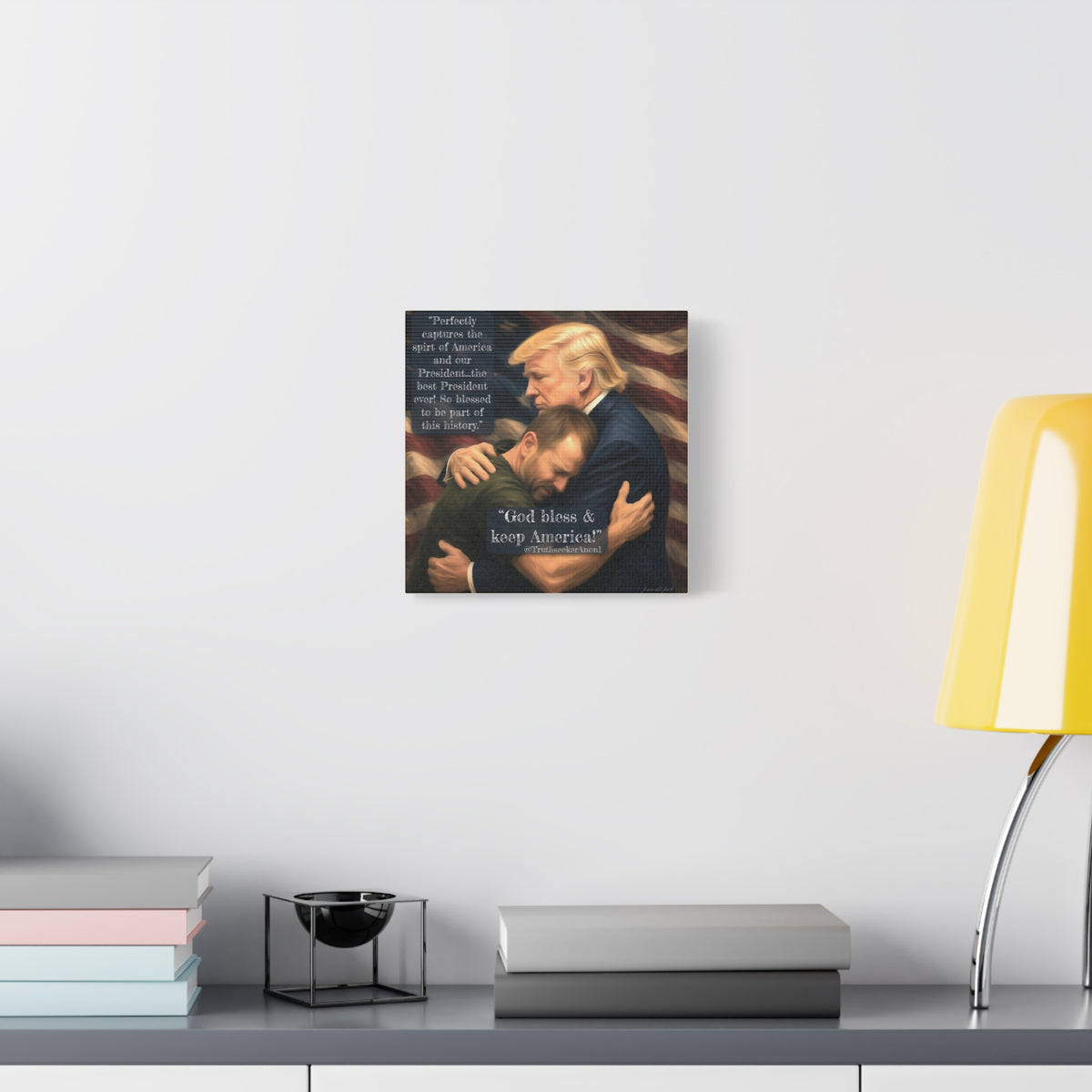 Trump Embrace Patriotic Canvas Wall Art — "God Bless & Keep America"
