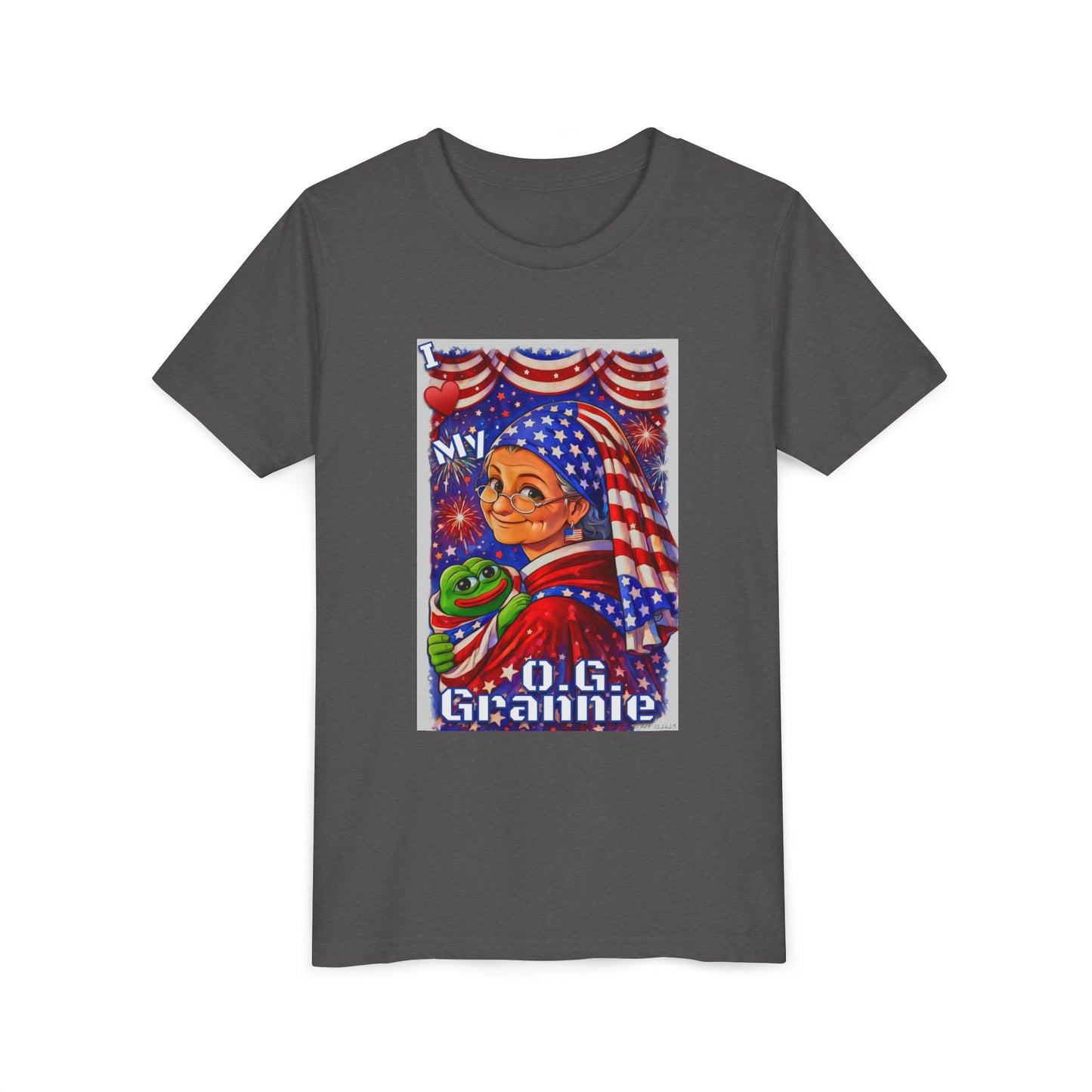 Grandma Anons & Keyboard Warriors for your Littles, “I ♥️ My O.G. Grannie" Youth T-Shirt – American Flag Grandma Design