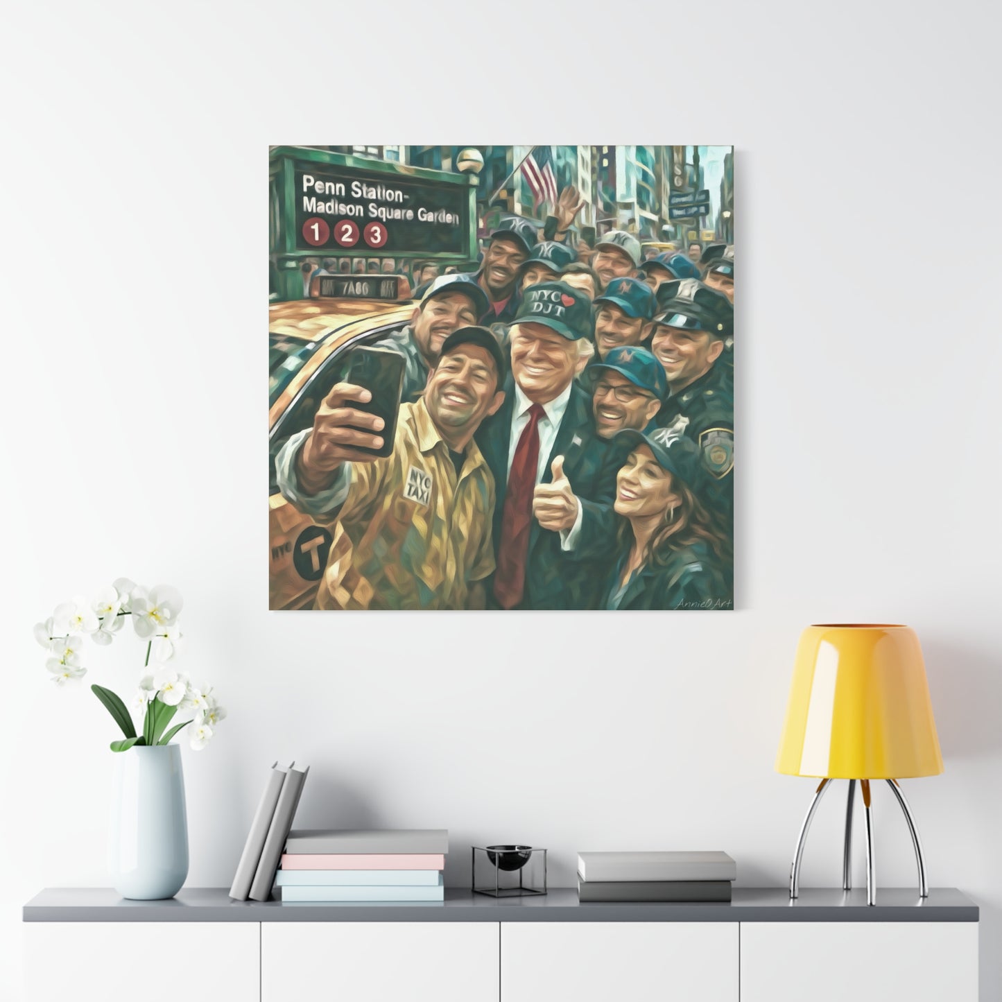 NYC❤️DJT—Trump New York Taxi Selfie Matte Canvas Wall Art — Stretched 1.25"