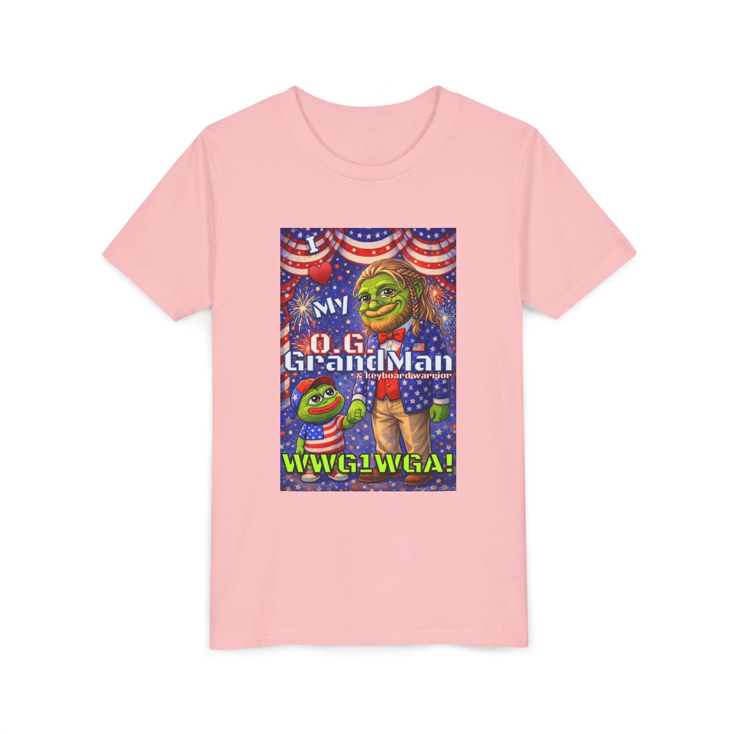 GrandMan/Grandpa Keyboard Warriors for your Littles - “I ♥️ My O.G. GrandMan" Patriotic Pepe WWG1WGA Kids T-Shirt