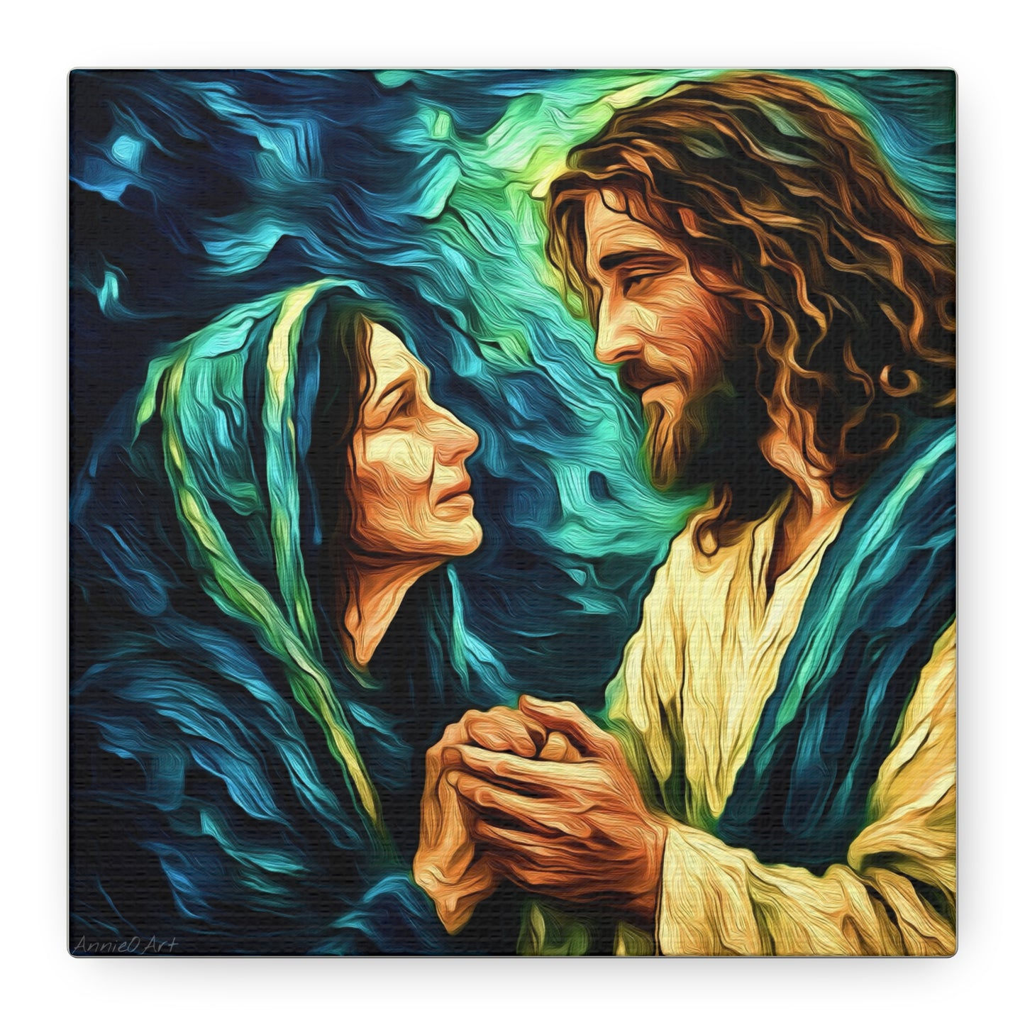 Jesus Comforting Mother Mary—Matte Canvas Wall Art