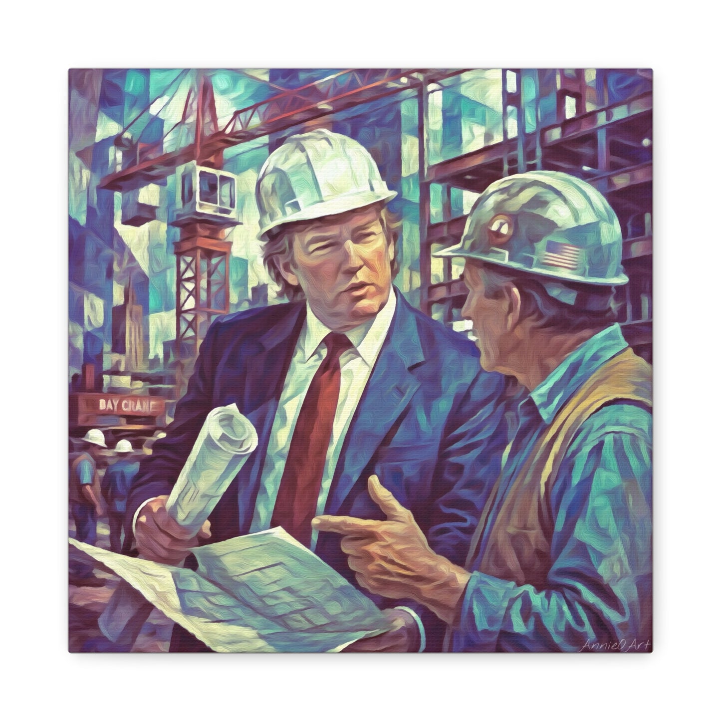 Trump Construction Site Portrait Canvas - Vintage Art