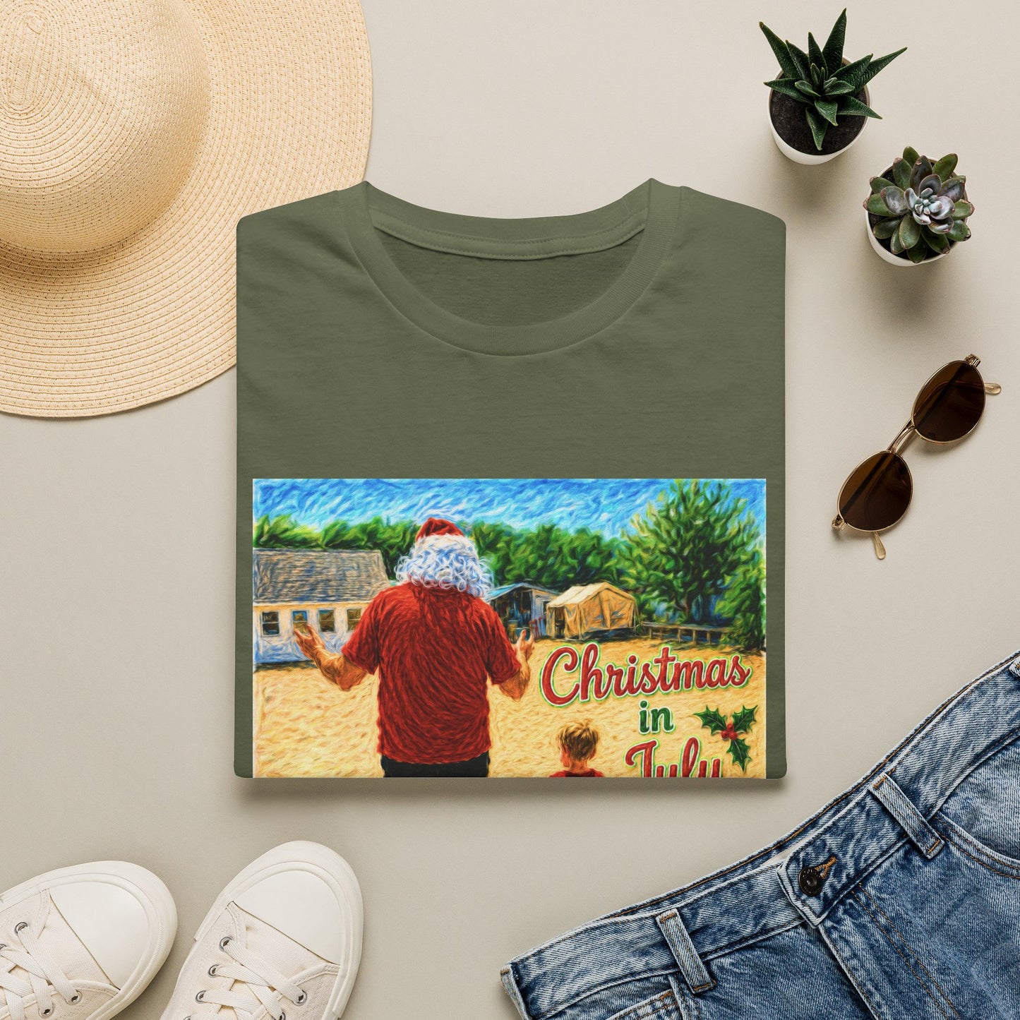 T-Shirt — Christmas in July Santa Beach Graphic Tee