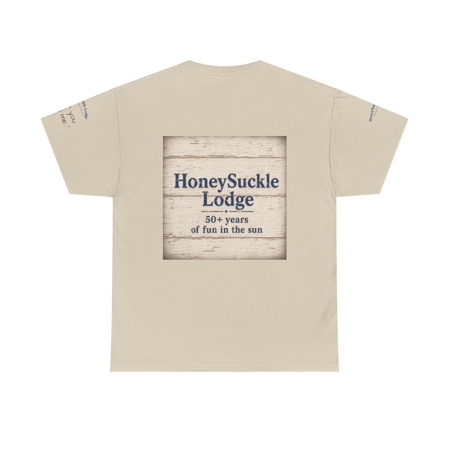 HoneySuckle Lodge Vintage Beach T-Shirt — "50+ years of fun in the sun" Retro Kids on Shore Design