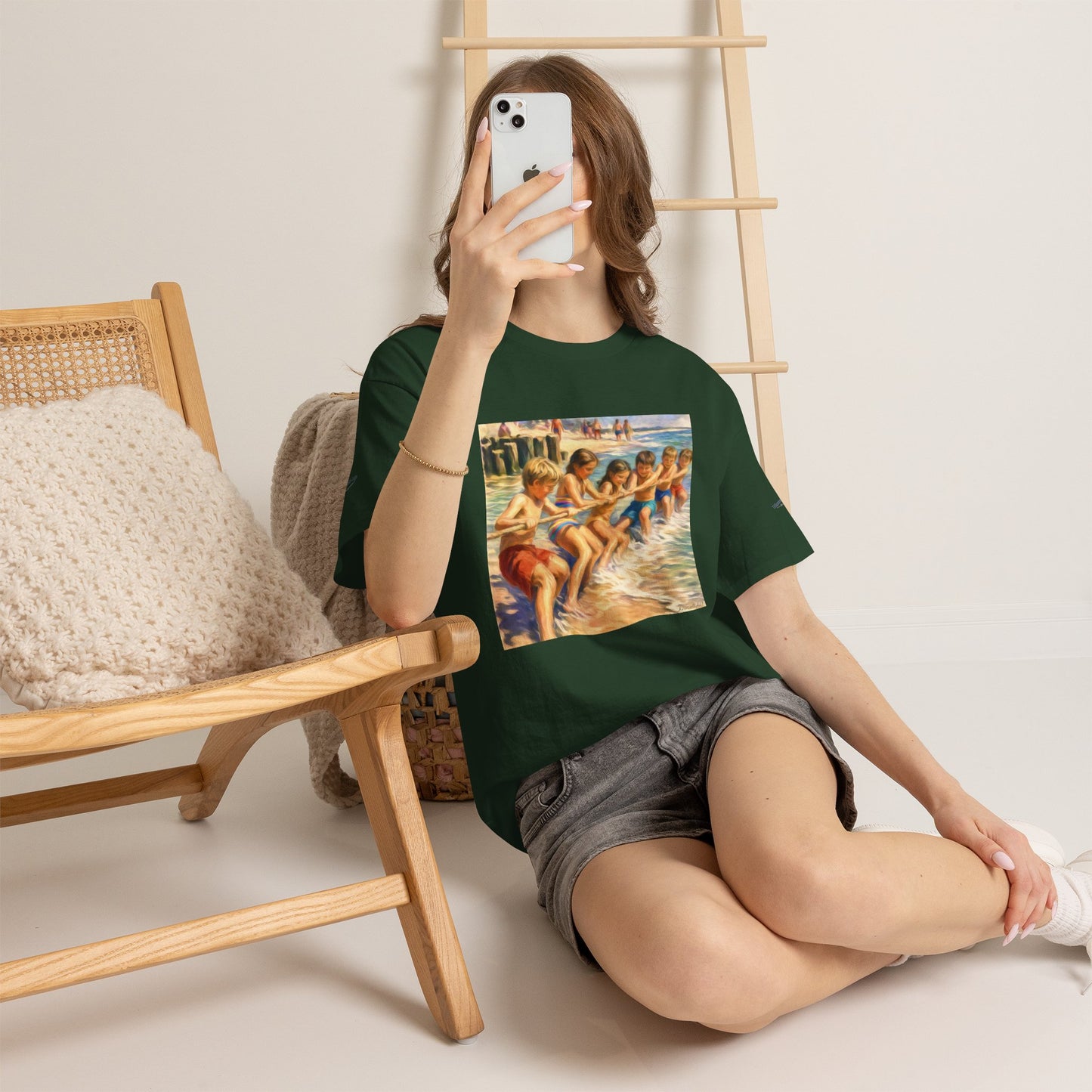 Honeysuckle Lodge Vintage Beach Print tee shirt front/back ("Honeysuckle Lodge - 50+ years of fun in the sun")