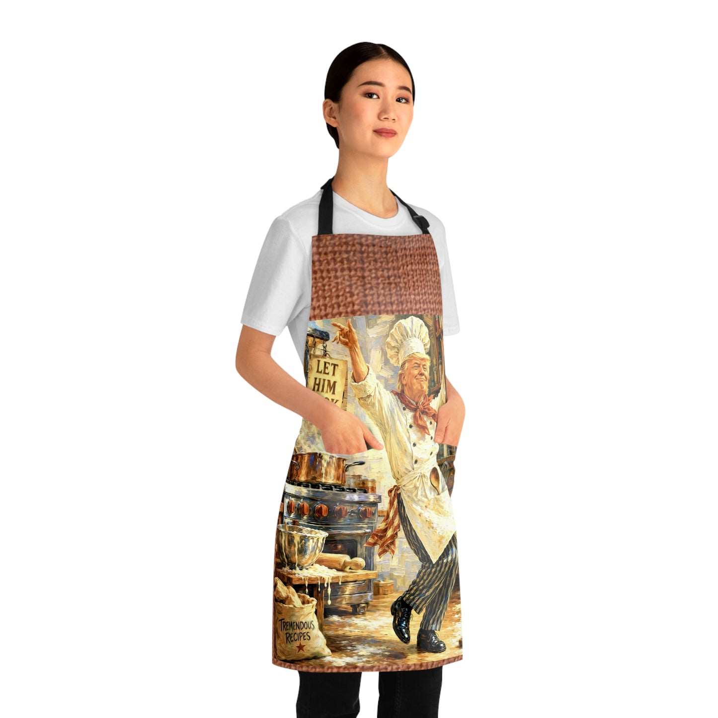 Trump Chef Dancing in Kitchen Apron — "Let Him Cook" Vintage Culinary Apron