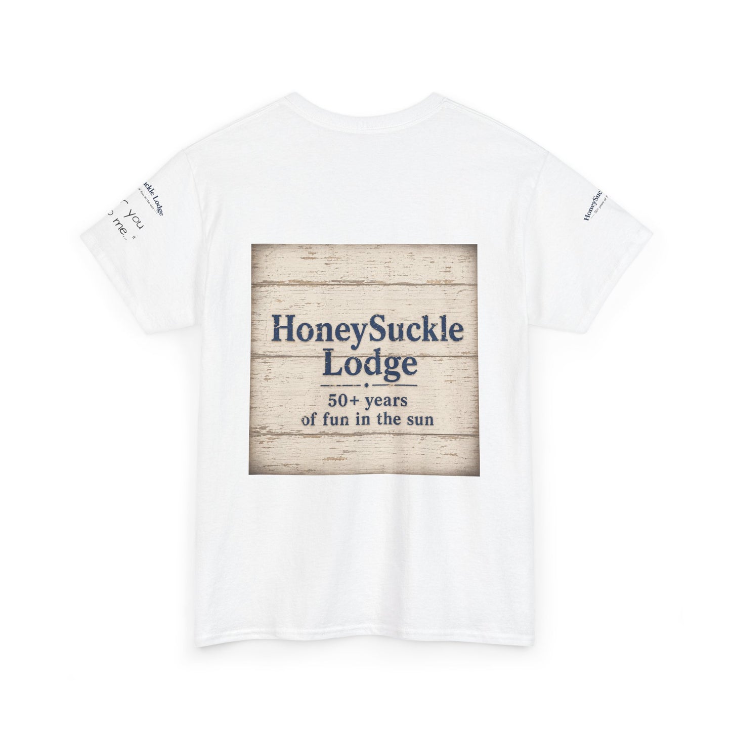 HoneySuckle Lodge Vintage Beach T-Shirt — "50+ years of fun in the sun" Retro Kids on Shore Design