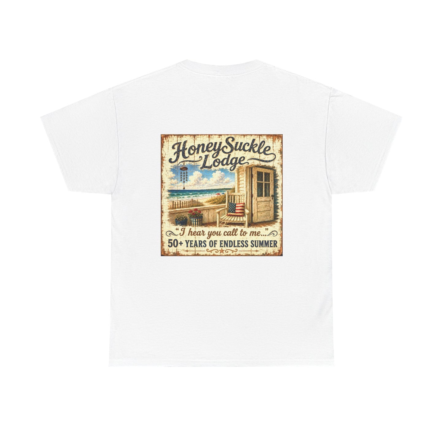 Vintage Beach T‑Shirt — 'Honeysuckle Lodge: 50+ Years of Endless Summer' Retro Seaside Tee