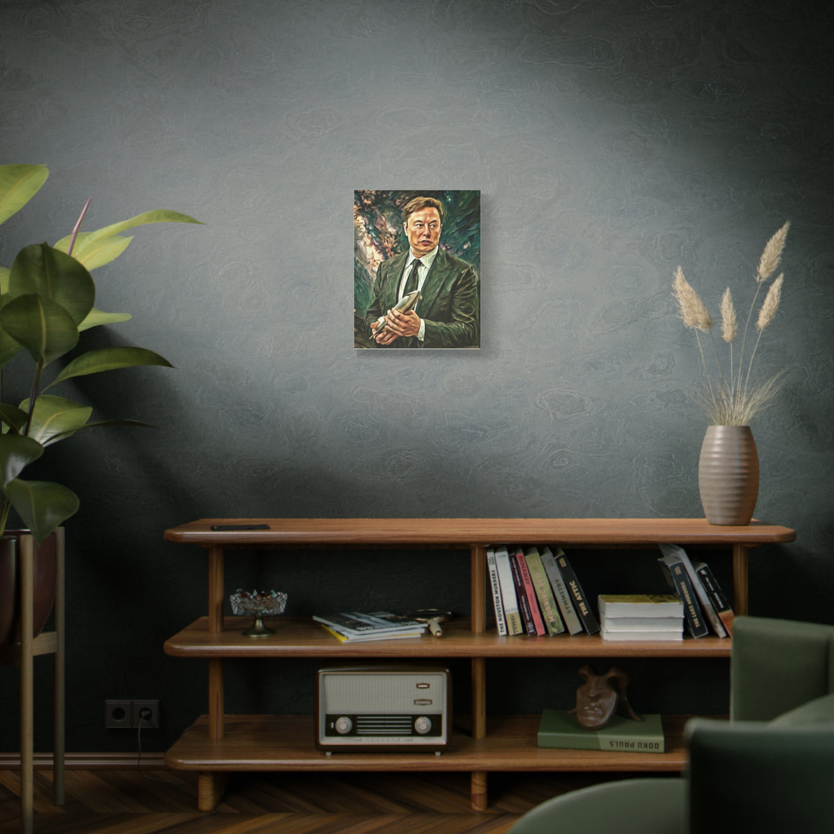 Elon Musk Holding Rocket, Oil-Paint Effect Canvas