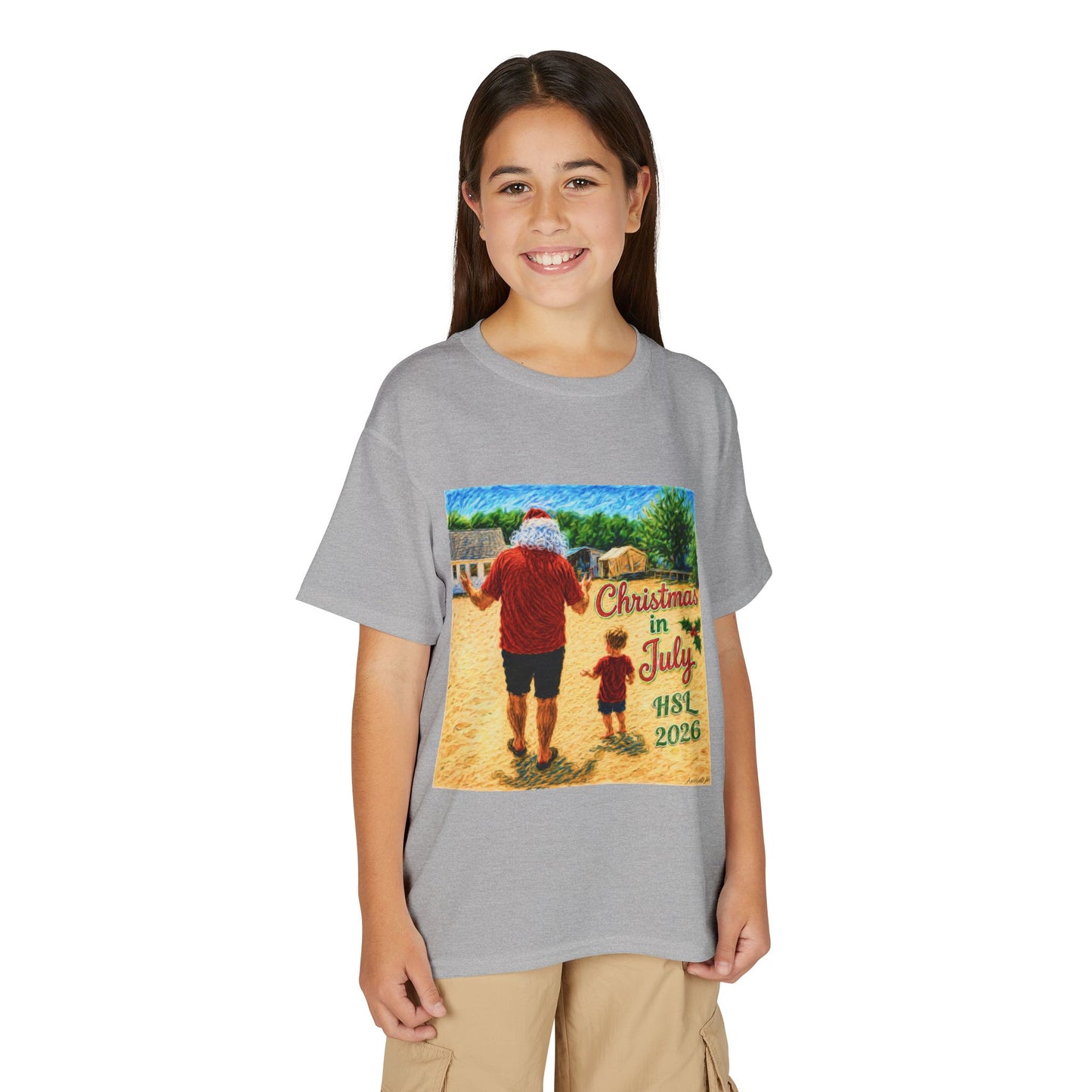 Youth T-Shirt — "Christmas in July" Beach Santa Kids Tee (HSL 2026)