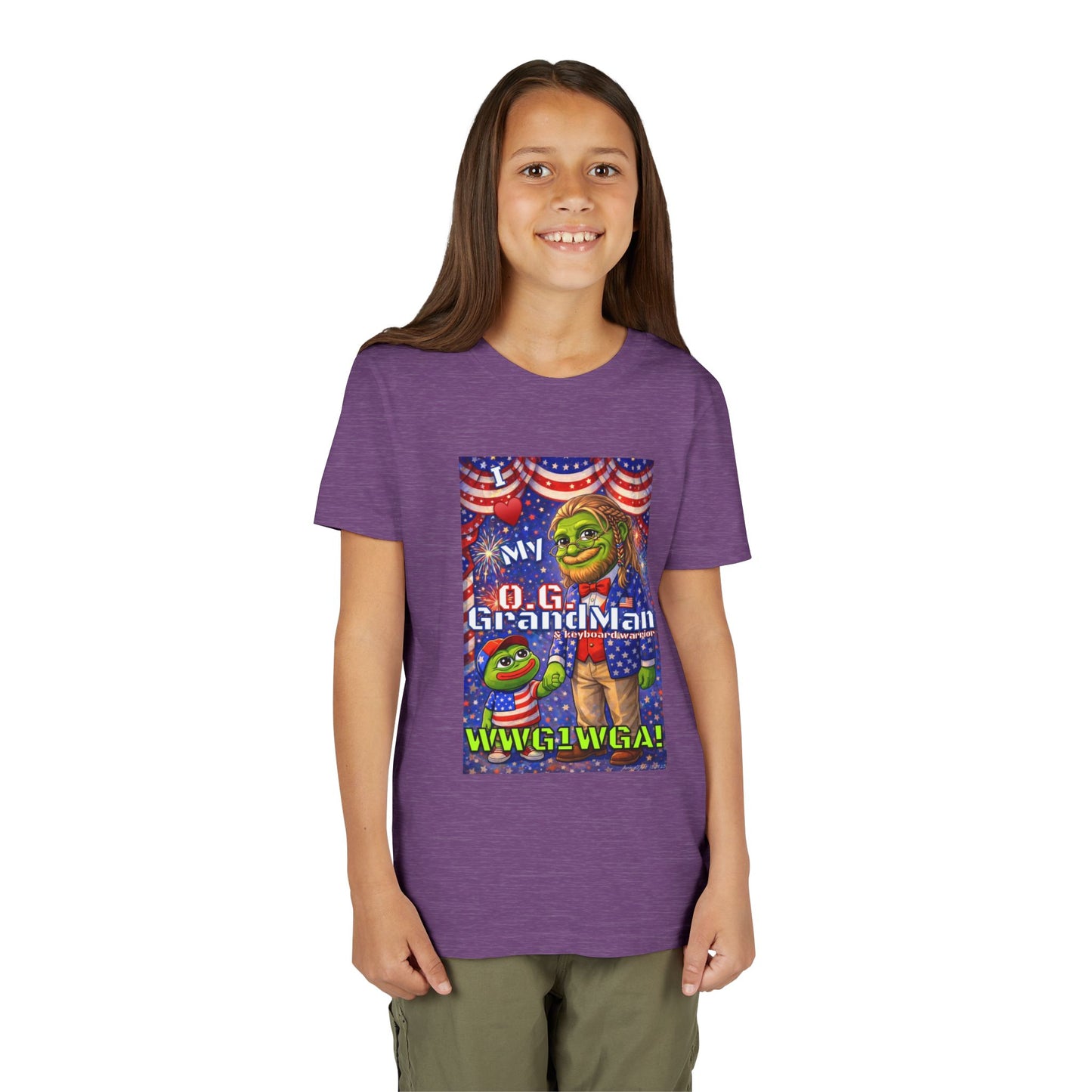 GrandMan/Grandpa Keyboard Warriors for your Littles - “I ♥️ My O.G. GrandMan" Patriotic Pepe WWG1WGA Kids T-Shirt