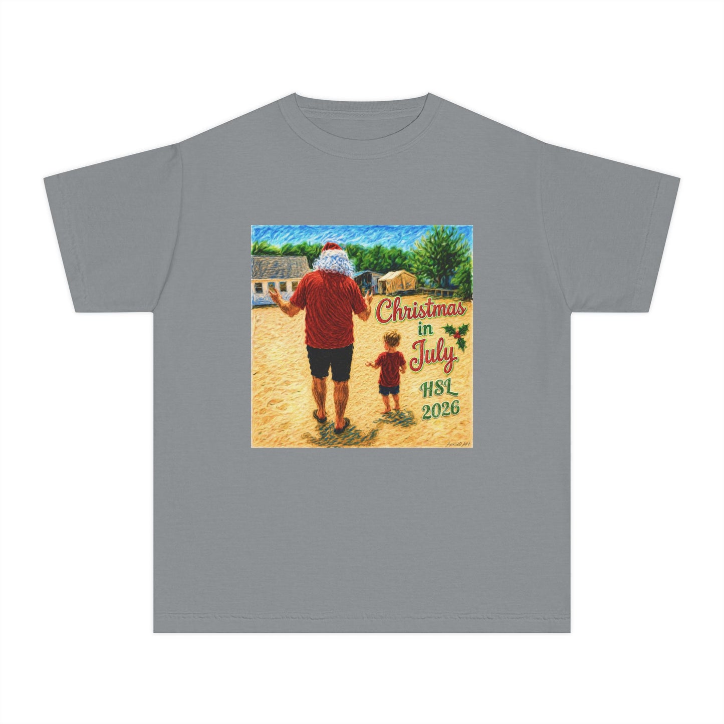 Dry-Blend Youth Tee — "Christmas in July" Beach Design 2026